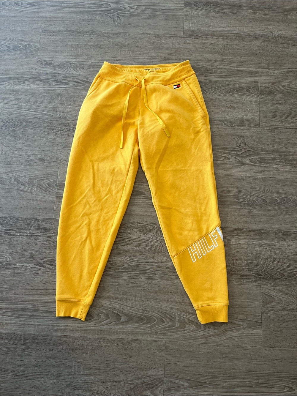 Tommy Hilfiger Jogger Sweatpants Sport Womens XS Golden Yellow Fleece Logo